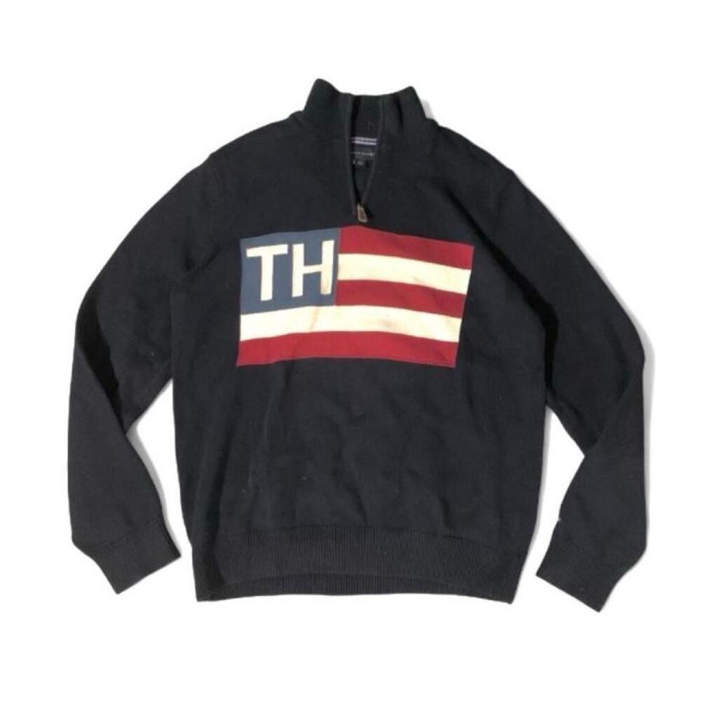 Tommy hilfiger navy blue quarter zip flag sweater